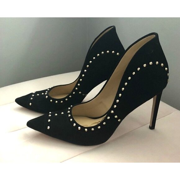 Sam Edelman Sz 7 M 7M Black Suede Leather Studded Heel Stilletto - Picture 2 of 16